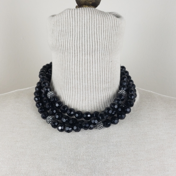 WHBM Black Beaded Pave Necklace - Picture 3 of 3